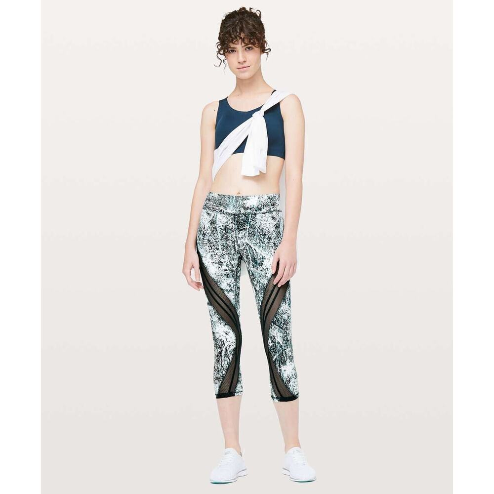 Lululemon Never Still Crop 21" Leggings Wildwood White Nocturnal Teal Mesh Sz 6 - Picture 12 of 12